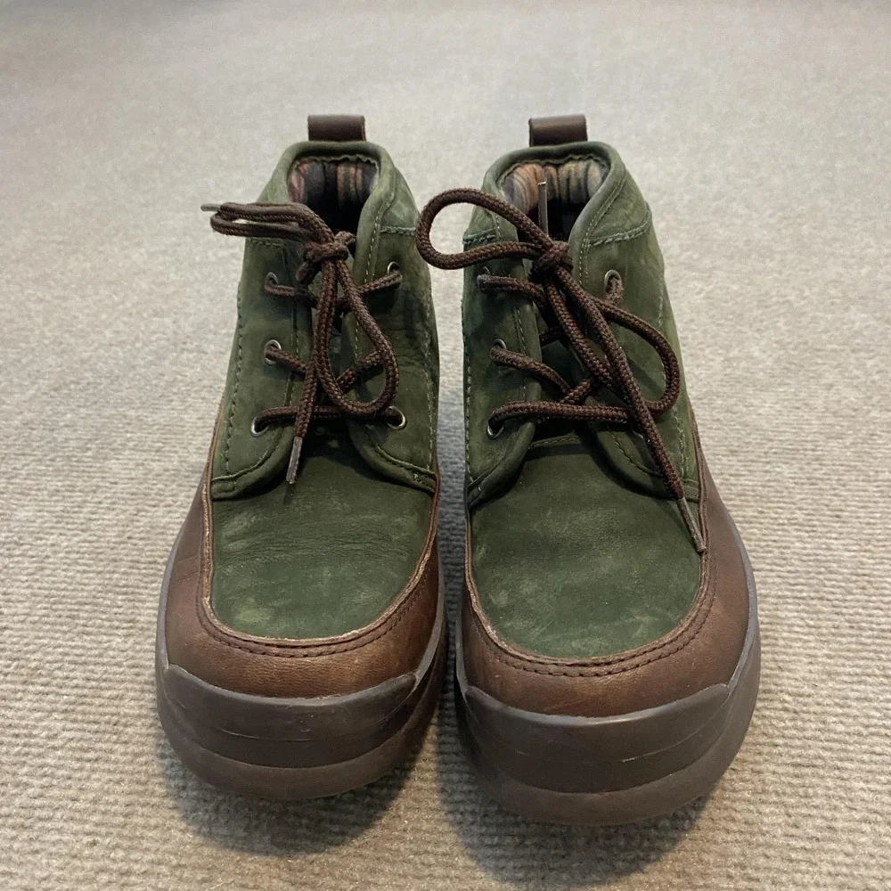 Cole Haan Boots Mens Size 7.5‎ Green Brown Leather Chukka Plaid Lined Casual